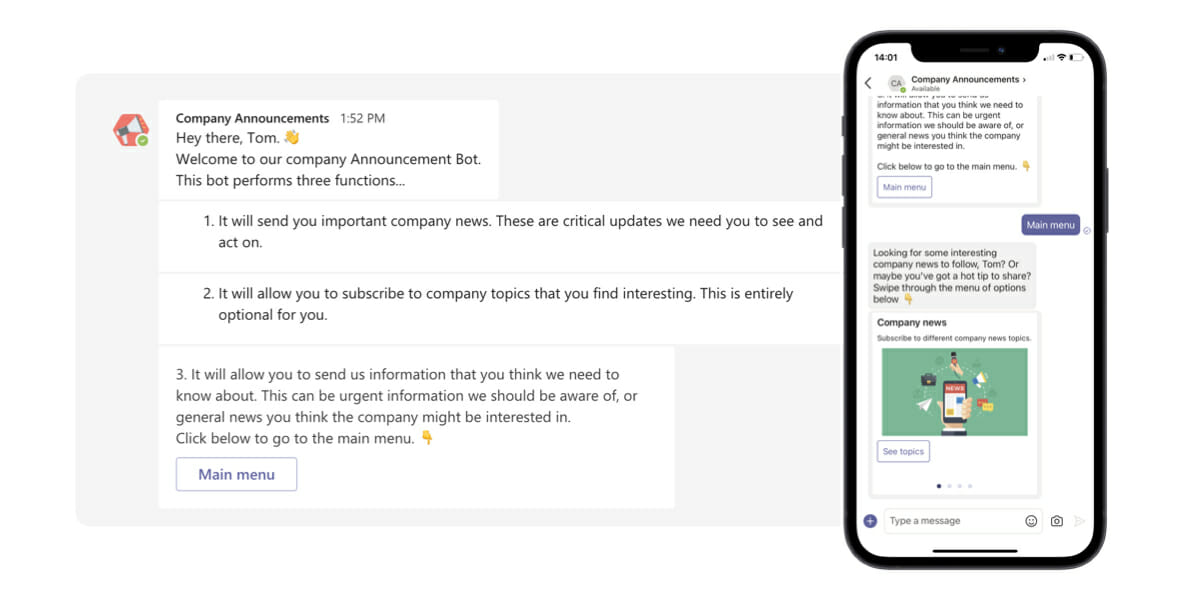 Provide a central source of news for company updates and an official way of alerting staff to the key things they need to know. Allow it to be accessed by all or specific staff, no matter what channels they are connected on or which devices they are using.