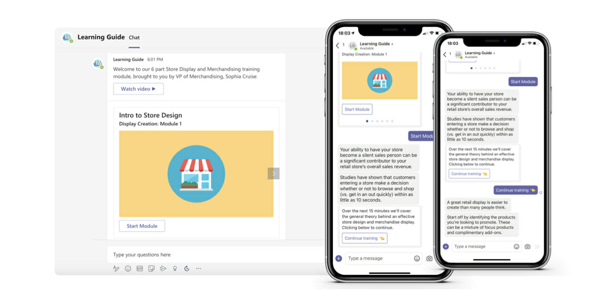 Drip feed training information using text, image or media content. Integrate with or link to third party learning platforms.